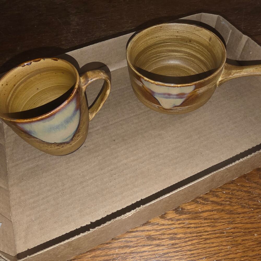 SANGO SPLASH 2 PIECE POTTERY SOUP BOWL AND MATCHING MUG CUP